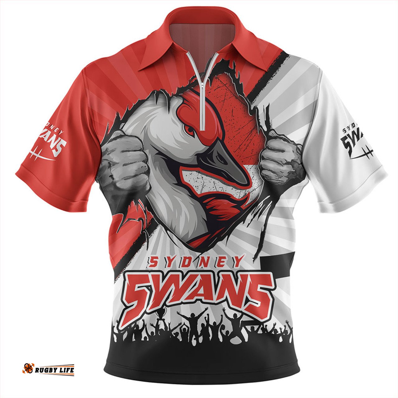 Sydney Swans Breaking Through Fan Design Zip Polo Shirt