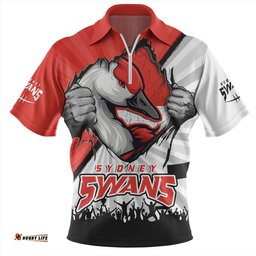Sydney Swans Breaking Through Fan Design Zip Polo Shirt