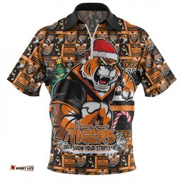 Wests Tigers Merry Ugly Christmas Comic Style Zip Polo Shirt