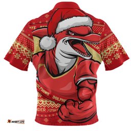 Redcliffe Dolphins Ugly Knit Style For Christmas Game Fans Zip Polo Shirt