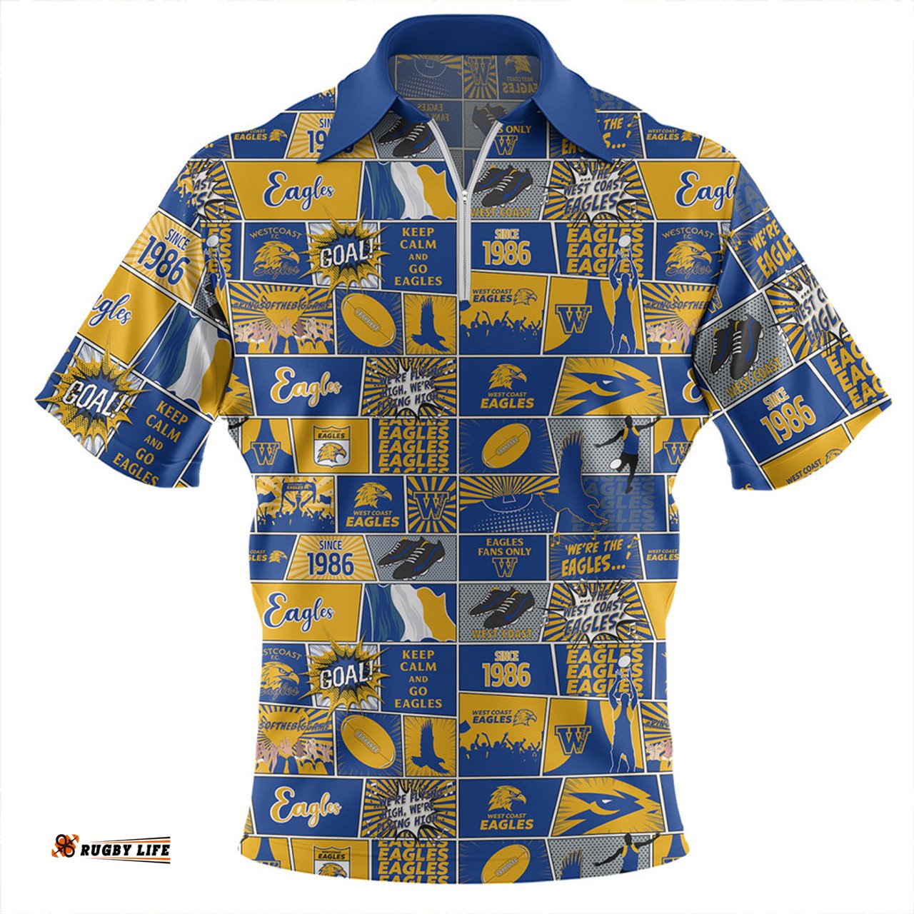 West Coast Eagles Legacy Of The Pride Comic Style Zip Polo Shirt