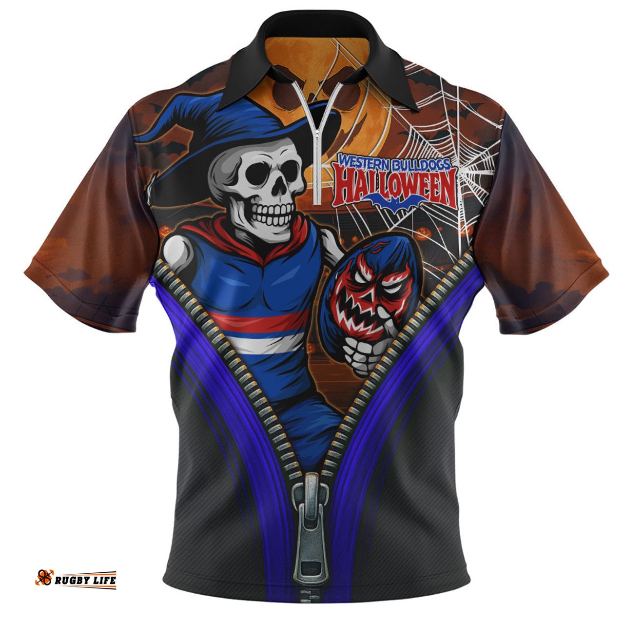 Western Bulldogs Halloween Night Reaper Zipper Zip Polo Shirt