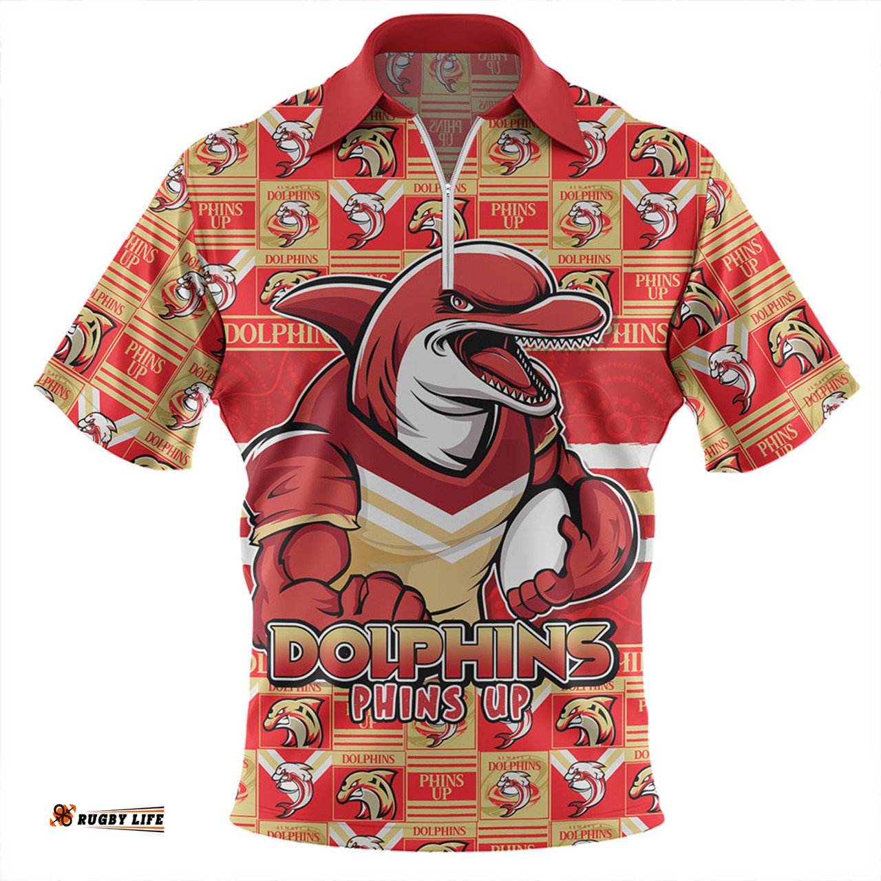 Redcliffe Dolphins Champions Pride Comic Style Zip Polo Shirt