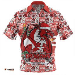 St. George Illawarra Dragons Merry Ugly Christmas Comic Style Zip Polo Shirt