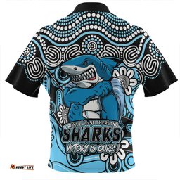 Cronulla Sutherland Sharks Aboriginal Inspired Tough Fan Rugby For Life Zip Polo Shirt
