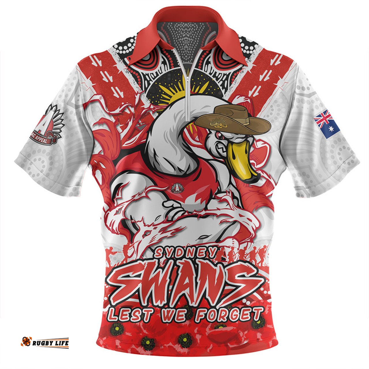 Sydney Swans Ripped Legacy Of The Game The ANZAC Spirit Lives On Zip Polo Shirt