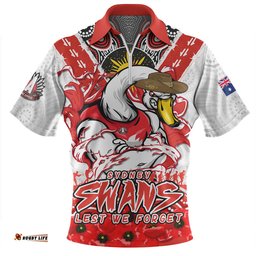 Sydney Swans Ripped Legacy Of The Game The ANZAC Spirit Lives On Zip Polo Shirt