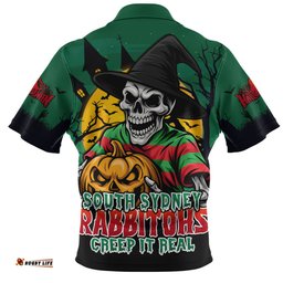South Sydney Rabbitohs Dark Moon Rugby Halloween Battle Edition Zip Polo Shirt