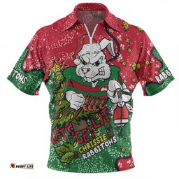 South Sydney Rabbitohs Custom Let's Get Lit Chrisse Pressie Zip Polo Shirt