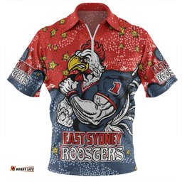 Sydney Roosters Custom Team With Dot And Star Patterns For Tough Fan Zip Polo Shirt