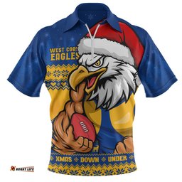 West Coast Eagles Merry Christmas Down Under Footy Power Style Zip Polo Shirt