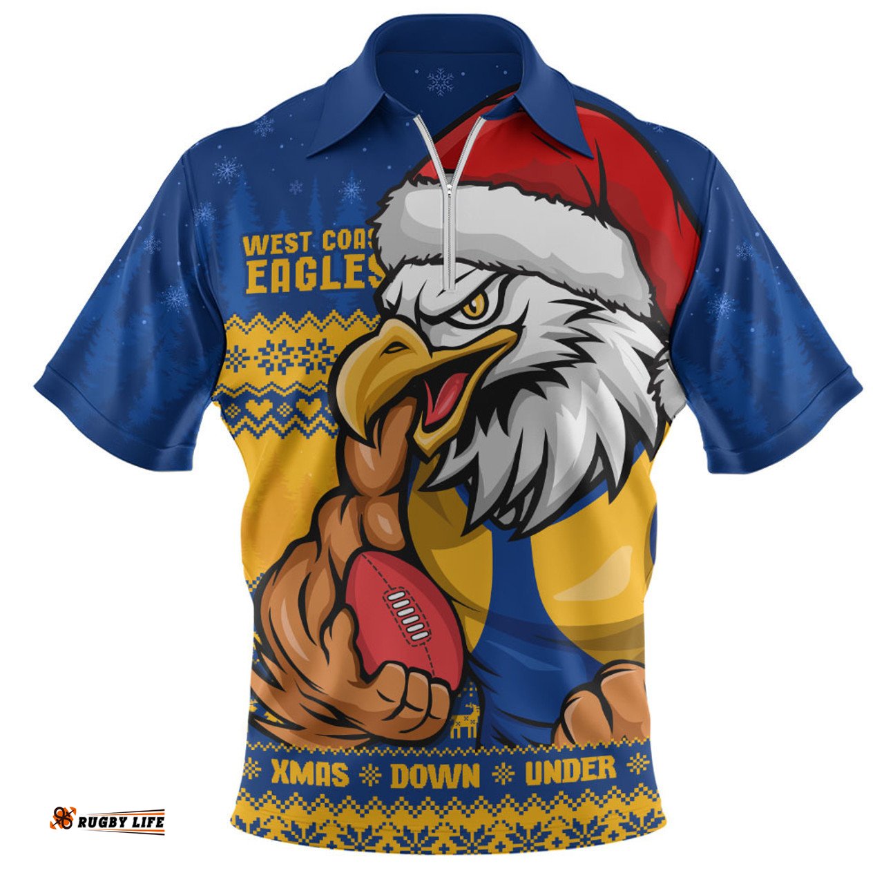 West Coast Eagles Merry Christmas Down Under Footy Power Style Zip Polo Shirt