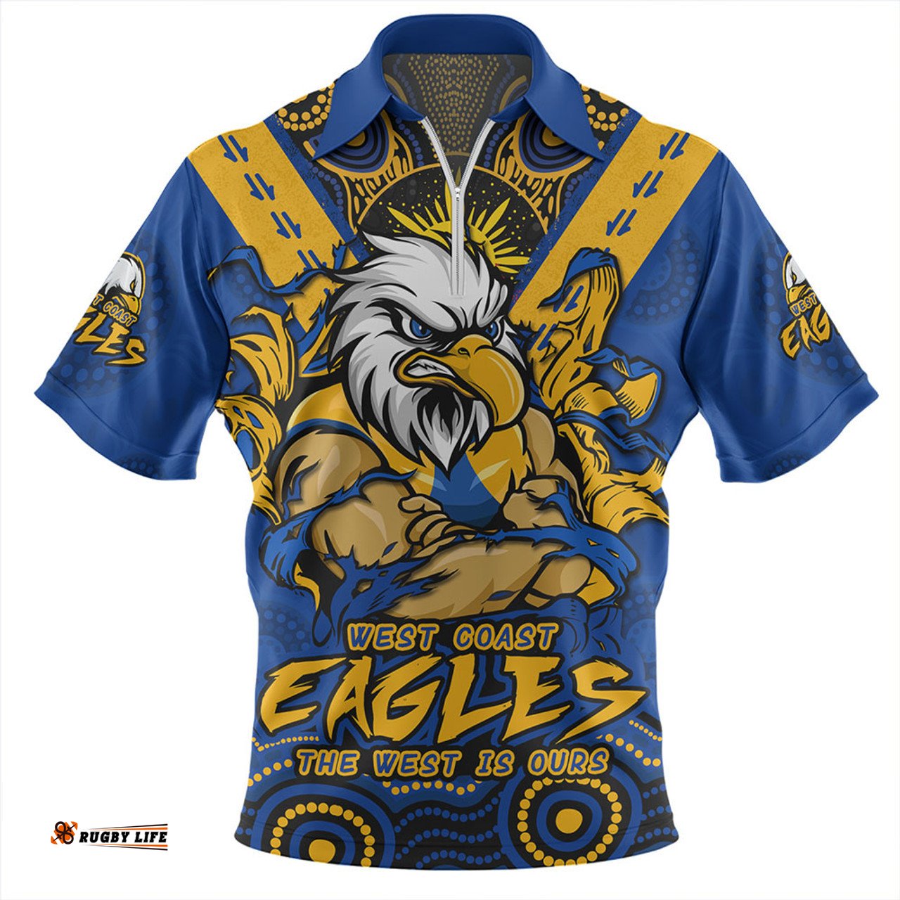 West Coast Eagles Ripped Legacy of the Game Zip Polo Shirt