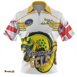 Parramatta Eels Happy Australia Day We Are One And Free V2 Zip Polo Shirt