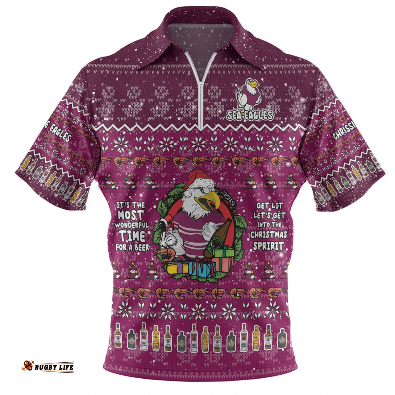 Manly Warringah Sea Eagles Christmas Custom Chrissie Spirit Zip Polo Shirt
