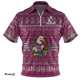 Manly Warringah Sea Eagles Christmas Custom Chrissie Spirit Zip Polo Shirt