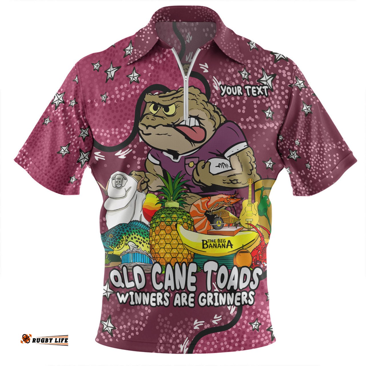 Queensland Cane Toads Custom Australian Big Things Zip Polo Shirt