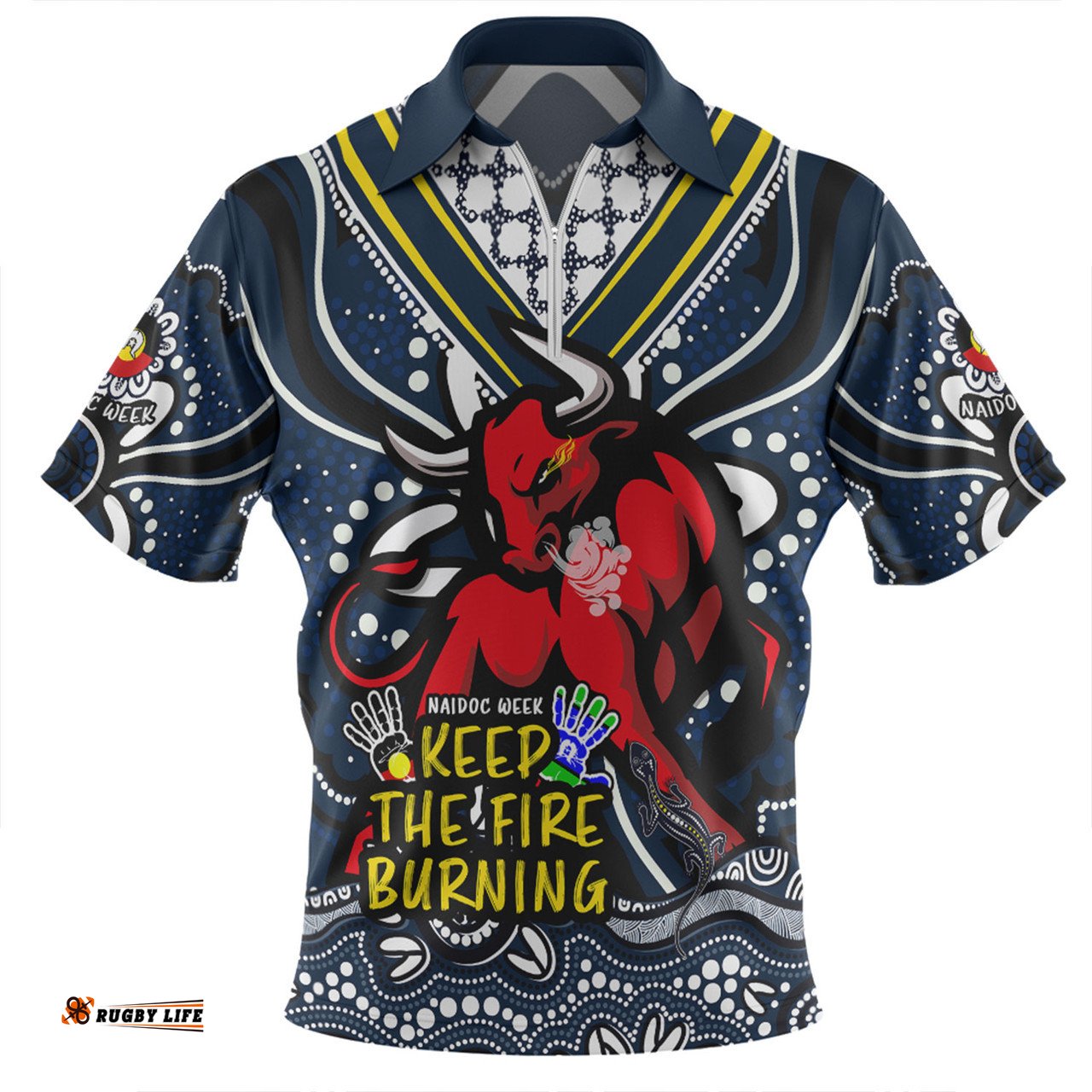 North Queensland Cowboys Aboriginal Inspired Naidoc Week Custom For Die Hard Fan Supporters Zip Polo Shirt