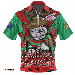 South Sydney Rabbitohs Ripped Legacy Of The Game The ANZAC Spirit Lives On Zip Polo Shirt