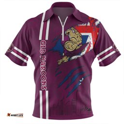 Queensland Maroons Happy Australia Day Flag Scratch Style Zip Polo Shirt
