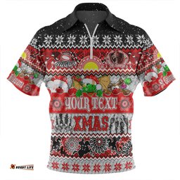 St. George Illawarra Dragons Christmas Aboriginal Custom Indigenous Knitted Ugly Xmas Style Zip Polo Shirt