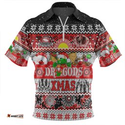 St. George Illawarra Dragons Christmas Aboriginal Custom Indigenous Knitted Ugly Xmas Style Zip Polo Shirt