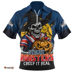 Sydney Roosters Dark Moon Rugby Halloween Battle Edition Zip Polo Shirt