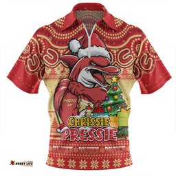 Redcliffe Dolphins Aussie Ugly Christmas For Die Hard Fan Supporters Zip Polo Shirt