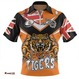 Wests Tigers Happy Australia Day We Are One And Free V2 Zip Polo Shirt