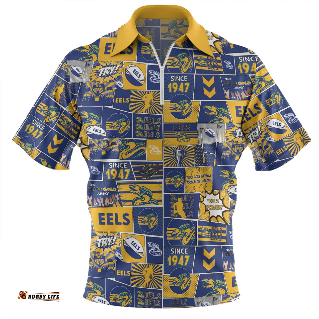 Parramatta Eels Team Of Us Die Hard Fan Supporters Comic Style Zip Polo Shirt