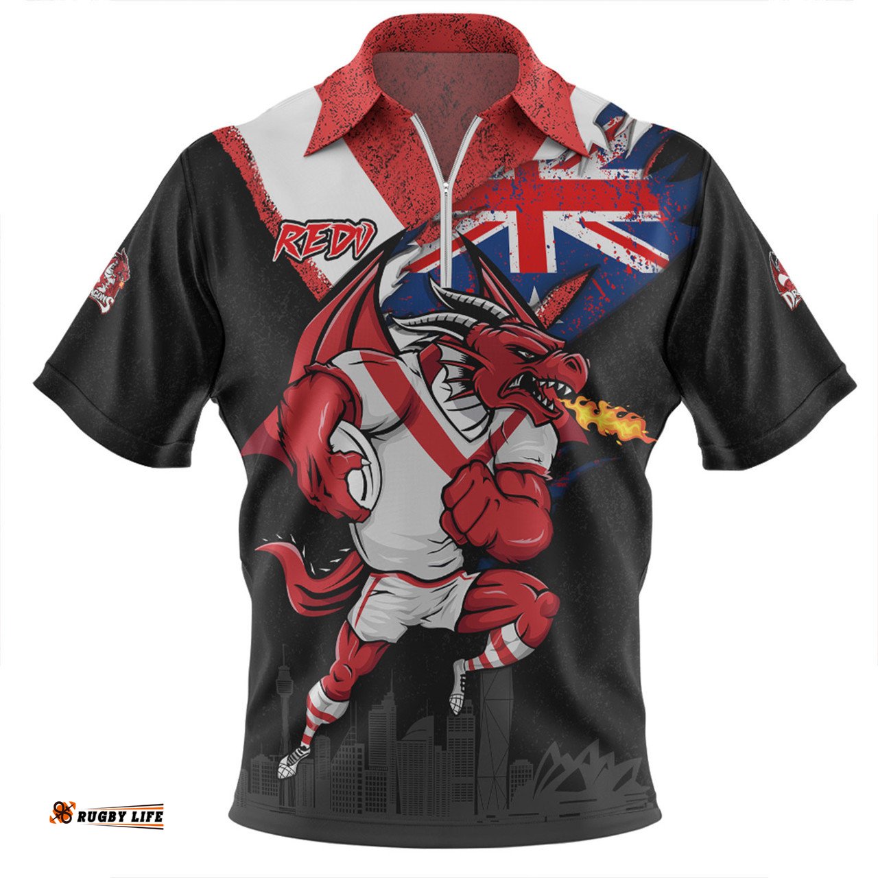St. George Illawarra Dragons Custom For Die Hard Fan Australia Flag Scratch Style Zip Polo Shirt