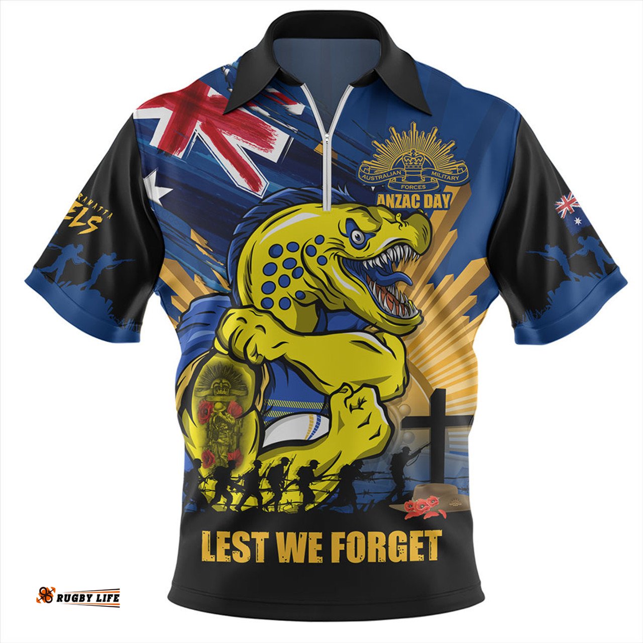 Parramatta Eels Fearless ANZAC Defender Zip Polo Shirt
