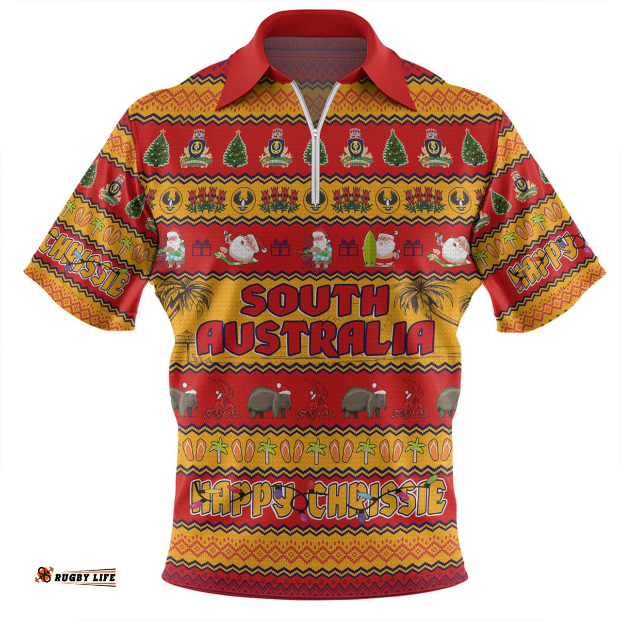 South Australia Christmas Custom Happy Chrissie Ugly Style Zip Polo Shirt