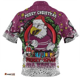 Manly Warringah Sea Eagles Christmas Custom Merry Christmas Our Beloved Team With Aboriginal Dot Art Pattern Zip Polo Shirt
