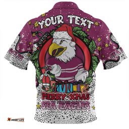 Manly Warringah Sea Eagles Christmas Custom Merry Christmas Our Beloved Team With Aboriginal Dot Art Pattern Zip Polo Shirt