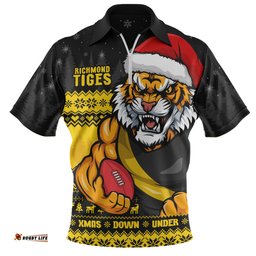 Richmond Merry Christmas Down Under Footy Power Style Zip Polo Shirt