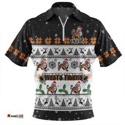 Wests Tigers Christmas Custom Special Ugly Christmas Zip Polo Shirt