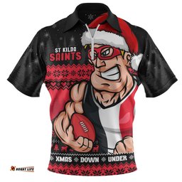 St Kilda Merry Christmas Down Under Footy Power Style Zip Polo Shirt