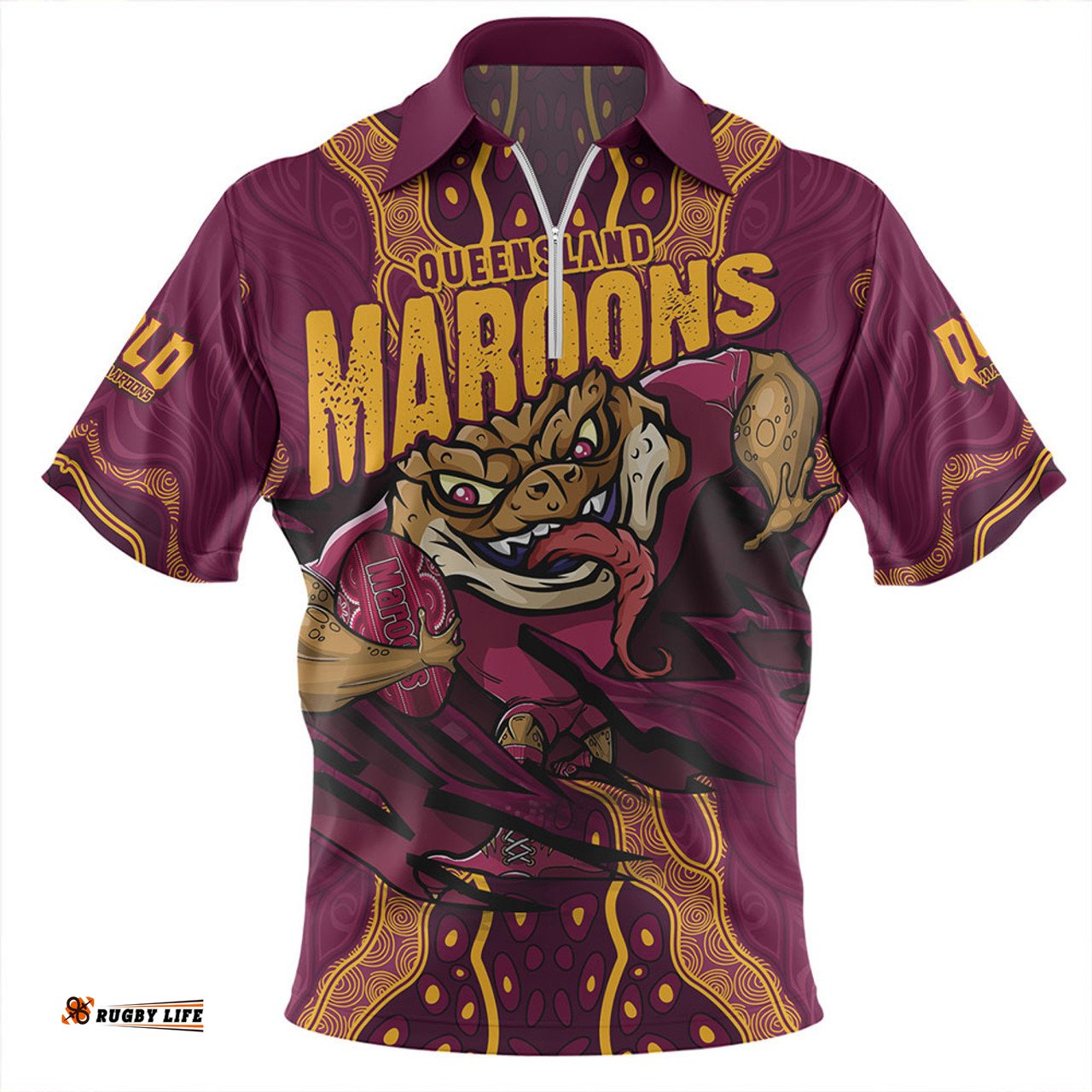 Queensland Maroons Maroon Venom QLD Strikeforce Zip Polo Shirt