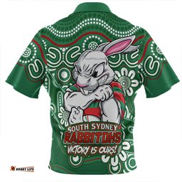 South Sydney Rabbitohs Aboriginal Inspired Tough Fan Rugby For Life Zip Polo Shirt