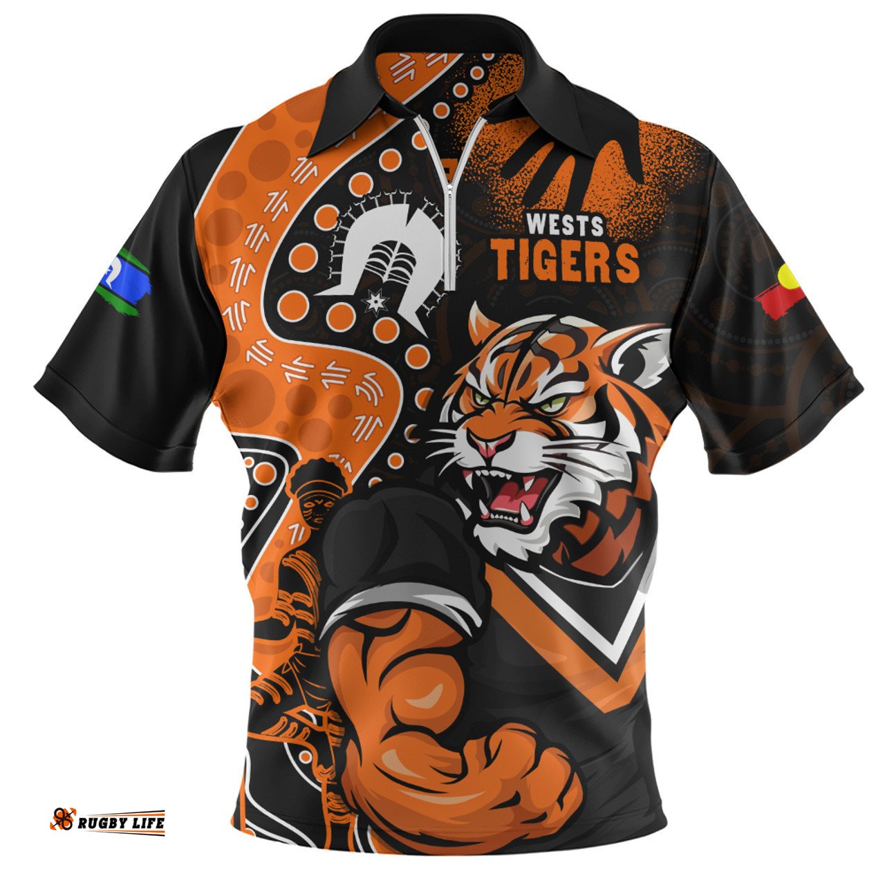 Wests Tigers NAIDOC Indigenous Warrior Spirit Zip Polo Shirt