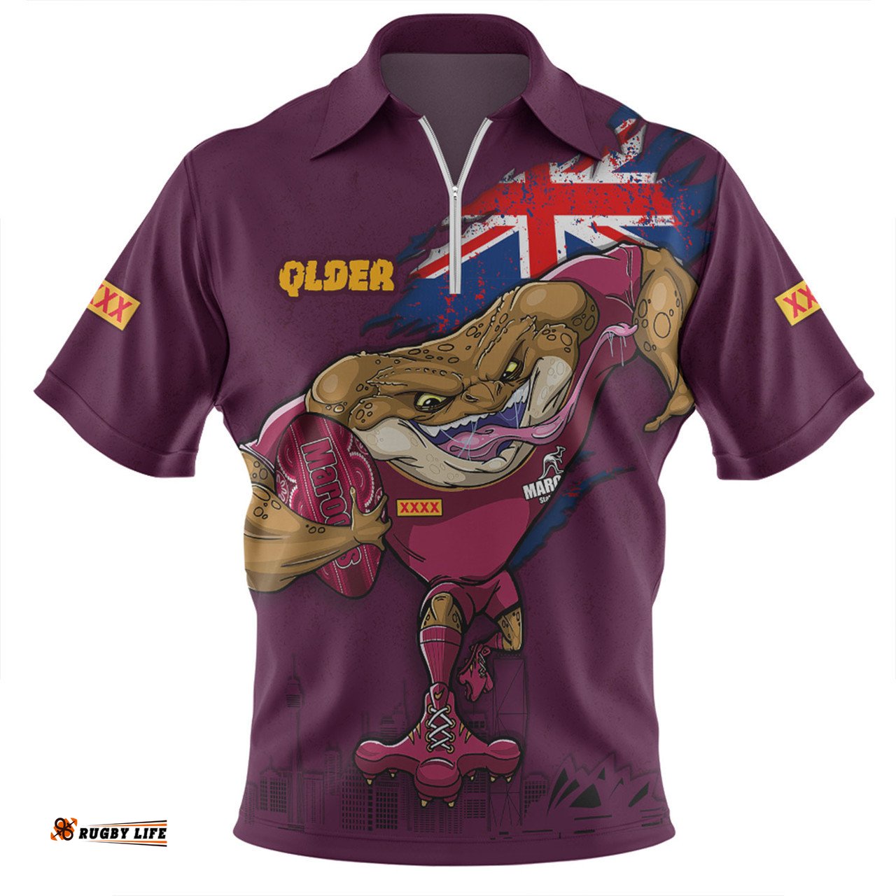 Queensland Maroons Custom For Die Hard Fan Australia Flag Scratch Style Zip Polo Shirt