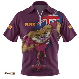 Queensland Maroons Custom For Die Hard Fan Australia Flag Scratch Style Zip Polo Shirt