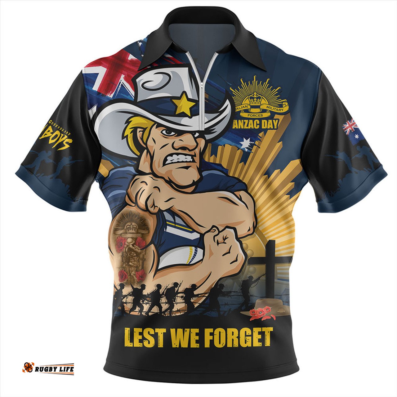 North Queensland Cowboys Fearless ANZAC Defender Zip Polo Shirt