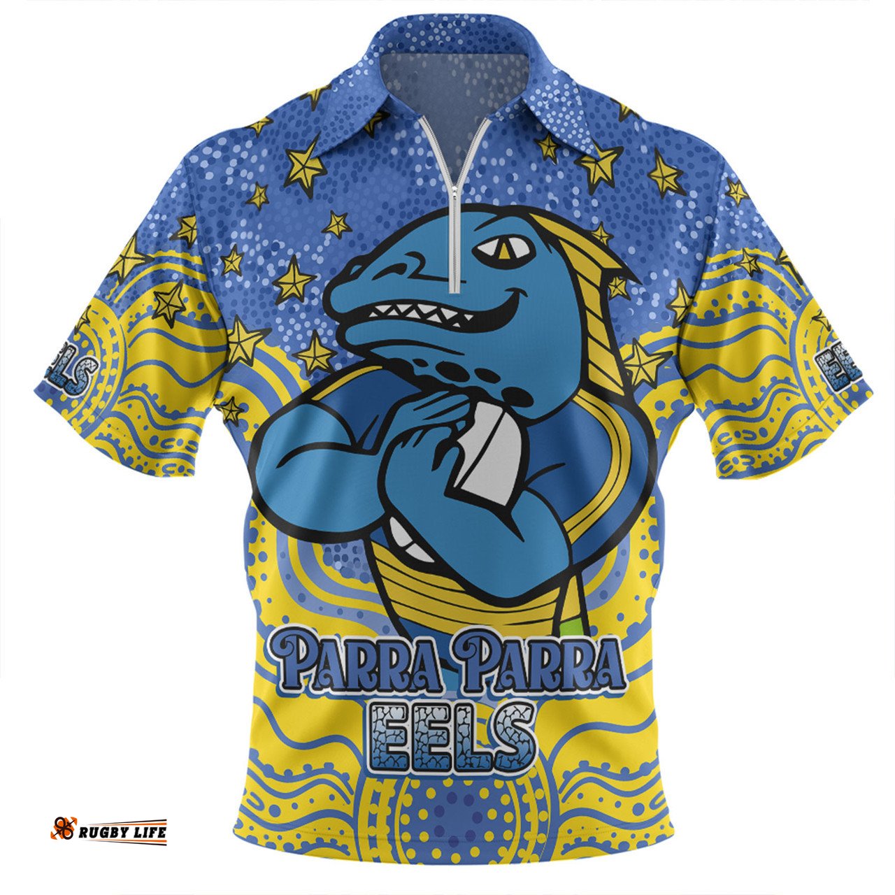 Parramatta Eels Custom Custom With Aboriginal Inspired Style Of Dot Painting Patterns Zip Polo Shirt