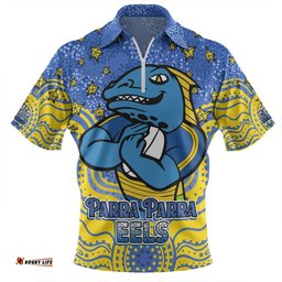 Parramatta Eels Custom Custom With Aboriginal Inspired Style Of Dot Painting Patterns Zip Polo Shirt