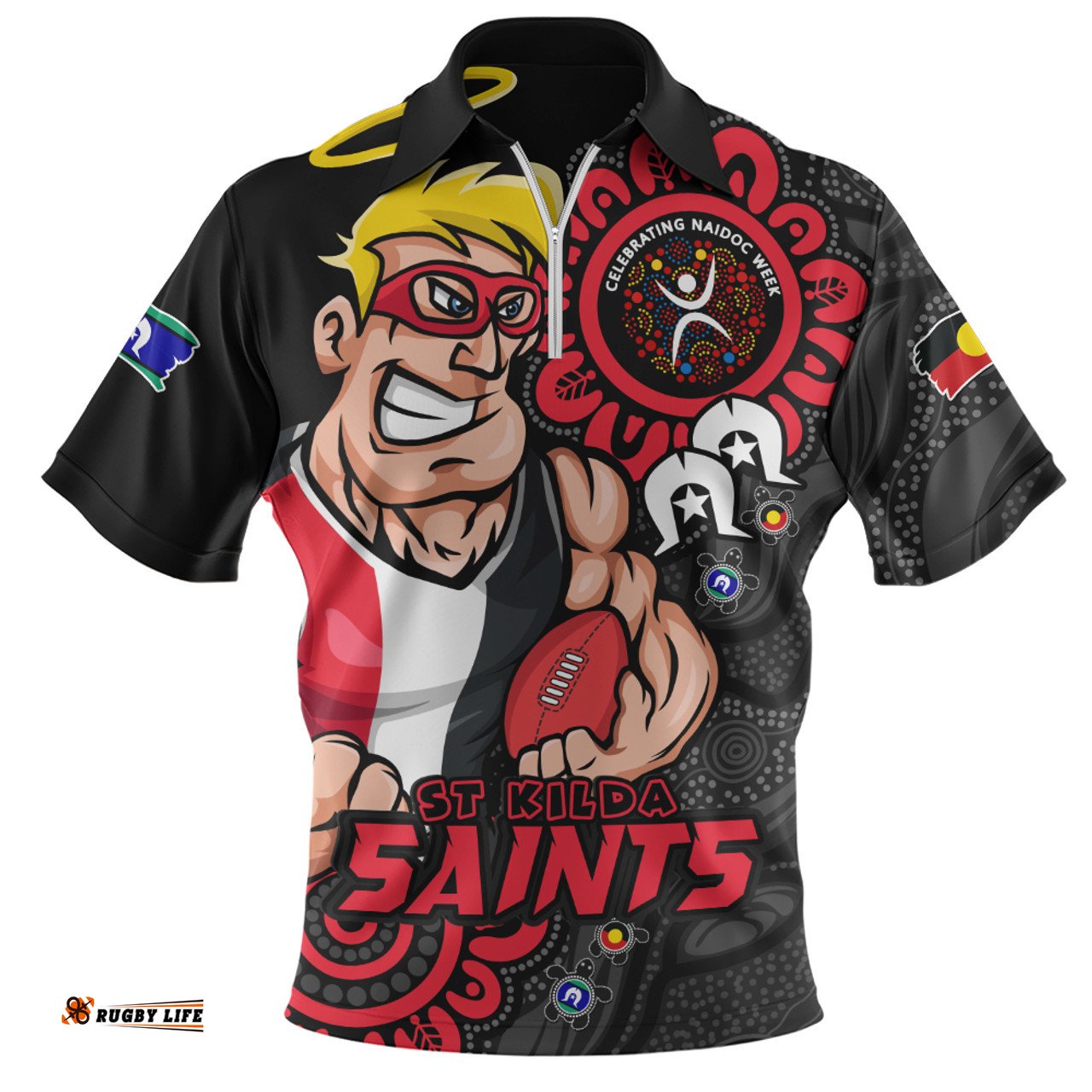 St Kilda Power Through Generations NAIDOC Edition Zip Polo Shirt