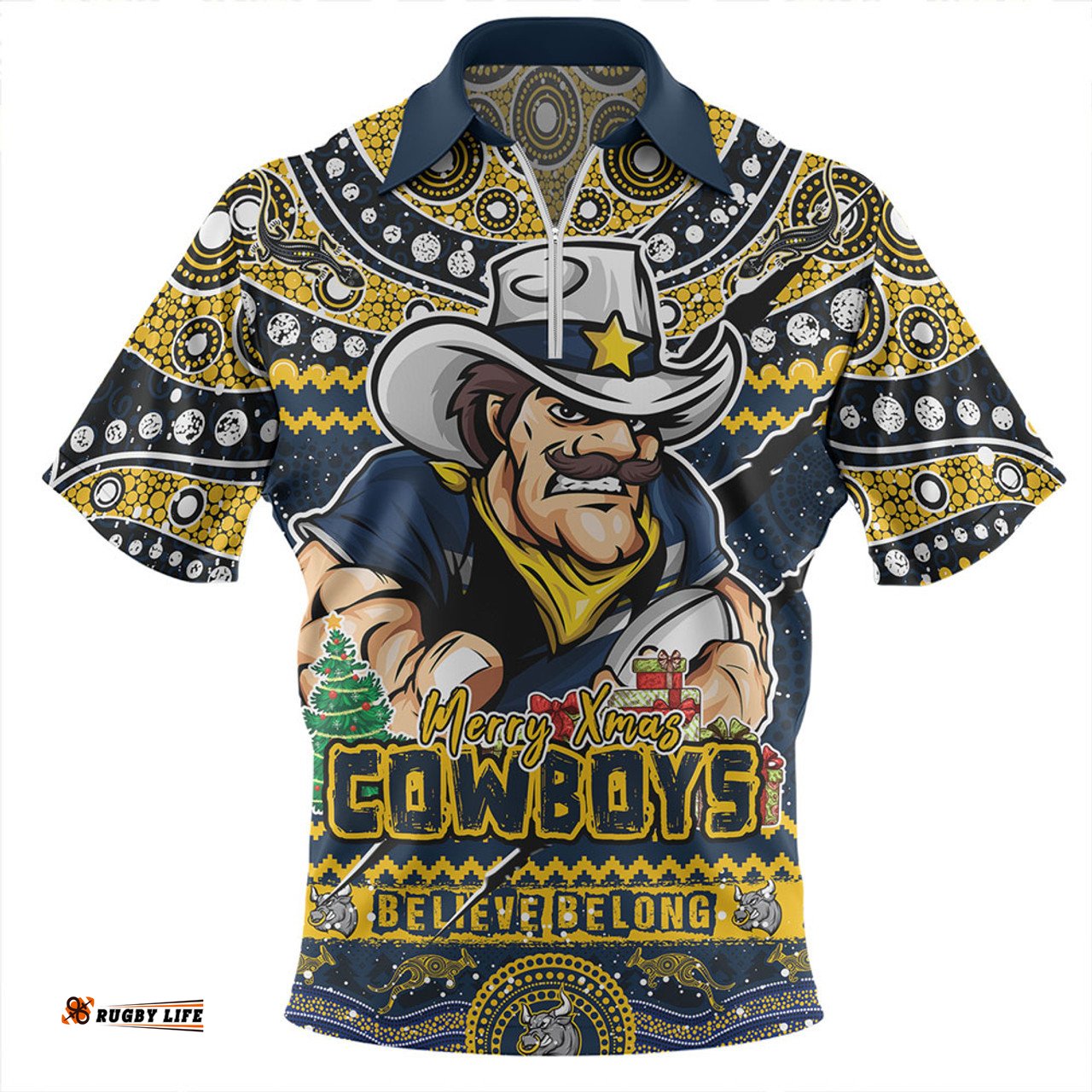 North Queensland Cowboys Aboriginal Xmas Special Ugly Christmas Style Zip Polo Shirt