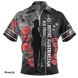 Australia Custom Royal Australian Air Force Anzac Day Camouflage Style Zip Polo Shirt