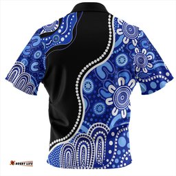 Australia Aboriginal Dot Painting Blue Zip Polo Shirt